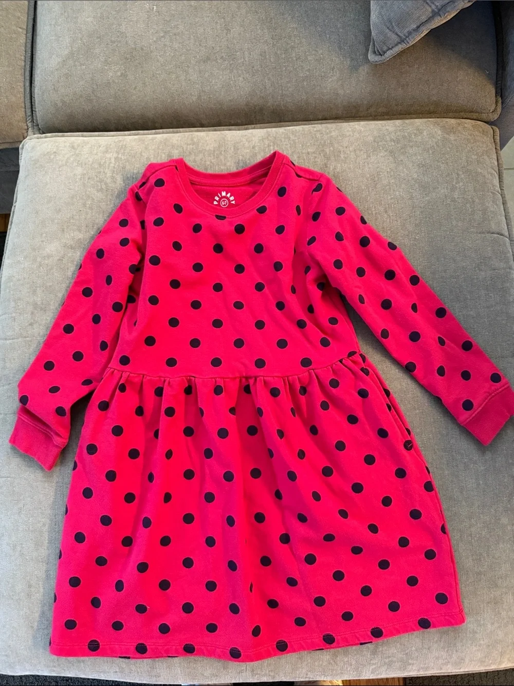 Primary Hot Pink Long Sleeve Polka Dot Dress